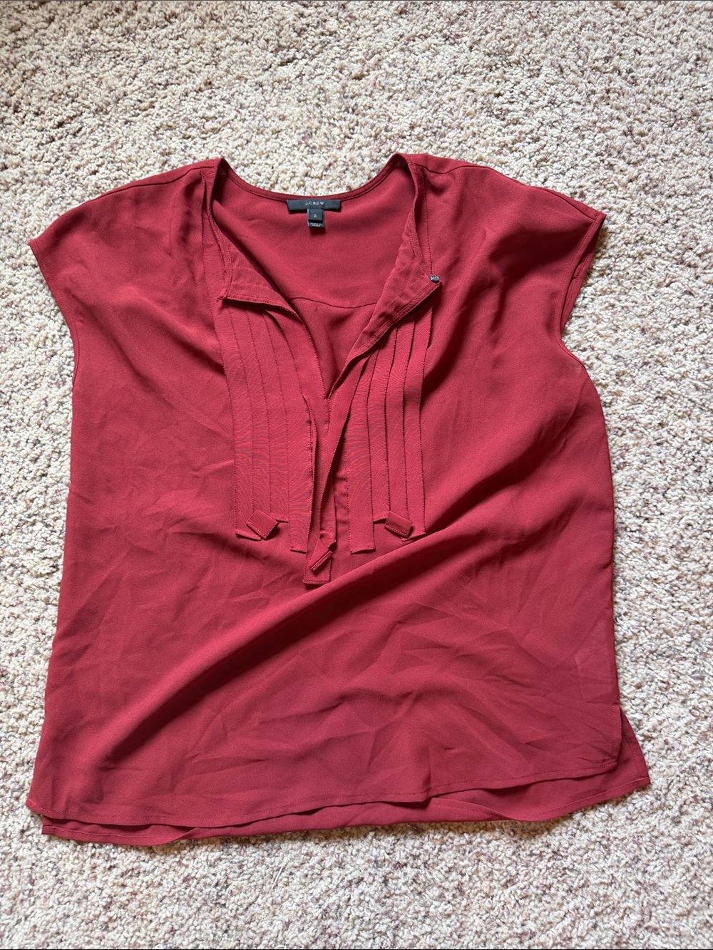 J. Crew Deep Red Pleated V-Neck Cap Sleeve Blouse